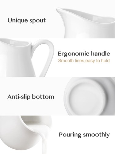 Ceramic 4 Oz Creamer Pitcher Set, 2 Pack Creamer Container, White Small Milk ... - Picture 4 of 7