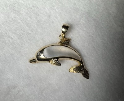 14k Gelbgold Delfin Anhänger Mopp Diamant Auge Marine/Ozean gestempelt GD 14k 2g.
