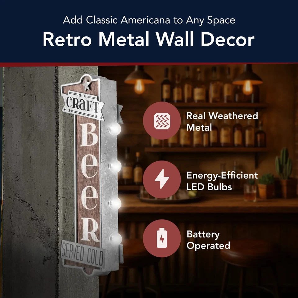 Двусторонняя светящаяся вывеска Craft Beer винтажный светодиодный настенный декор для бара 25 дюймов - Изображение 4 из 4