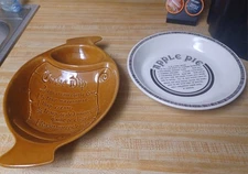 Vintage Apple Pie Recipe 10" plate & Brown Cheese dp recipe dish Made in USA VGC