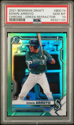 2021 EDWIN ARROYO BOWMAN CHROME GREEN REFRACTOR 1st /99 PSA 10 GEM MINT