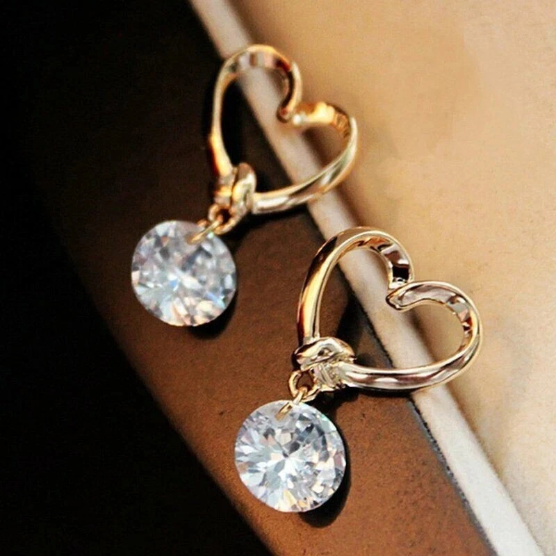 2.00Ct Round Cut Moissanite Women's Heart Dangle Earrings 14k Yellow Gold Plated - Image 3 of 4