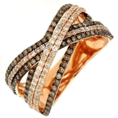 WIDE 1.38CT WHITE & MOCHA DIAMOND 14KT ROSE GOLD 3D CRISS CROSS ANNIVERSARY RING