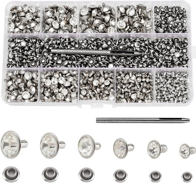600 Sets Czech White Clear Crystal Rhinestone Rapid Rivets Silver Color Metal St
