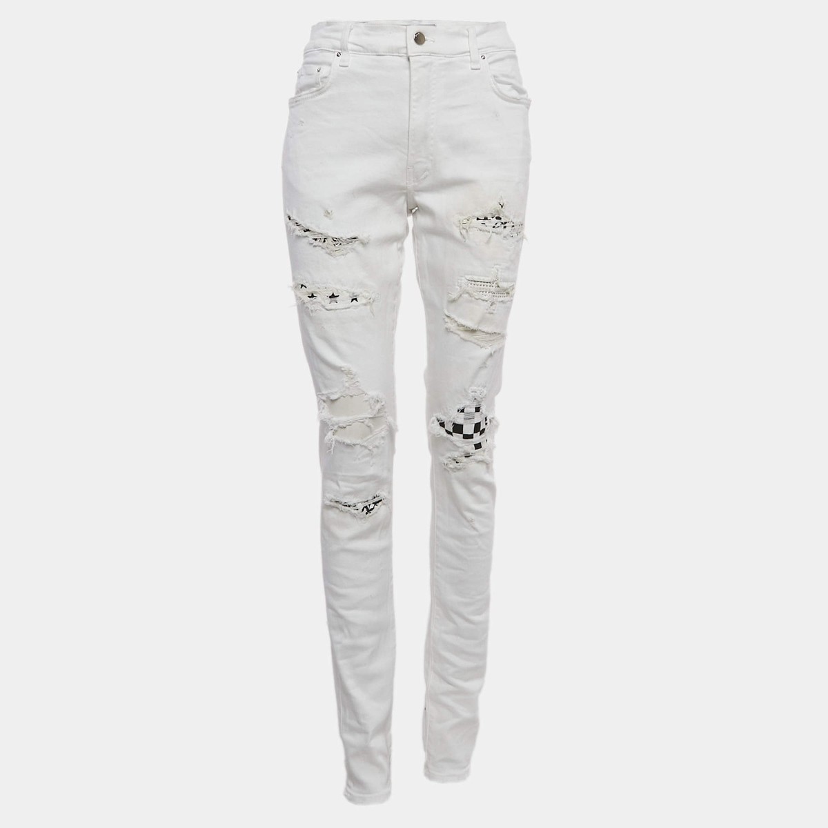 Amiri White Distressed Denim Skinny Jeans L Waist 31 | eBay