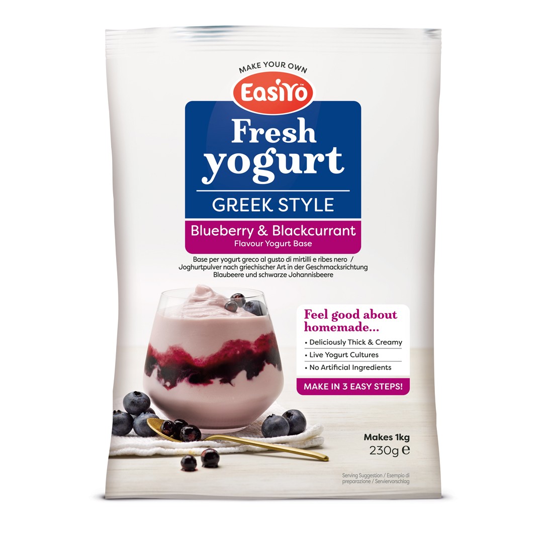 EasiYo Blueberry and Blackcurrant Greek Style Yogurt Mix 230g Sachet Makes 1Kg