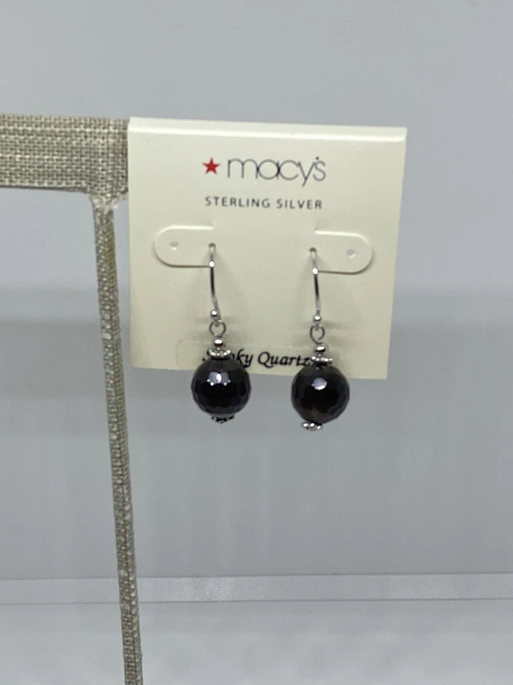 "Pendientes perforados colgantes de cuarzo ahumado de plata de ley Macy's de 1,25""" Foto 2 de 4