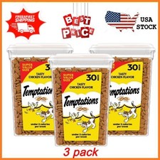 NEW 3 pack Temptations Tasty Chicken Flavor Crunchy Soft Cat Treats, 30 Oz Tub