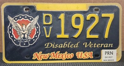 New Mexico USA - Disabled Air Force Veteran Permanent License Plate ''DV 1927''