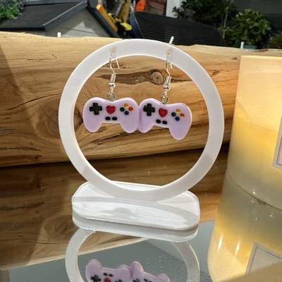 Video Game Controller Earrings - Black - Dangle - Silver Hooks - Handmade