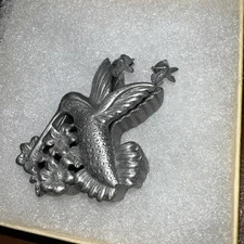 Vtg Pewter Torino Hummingbird Necklace, Earrings, Pin & Storage Box