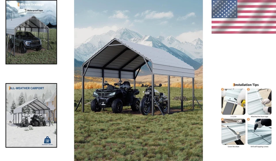 Cochera de acero de alta resistencia 13'x16'x11' - Protección para todo tipo de clima para vehículos Foto 2 de 4