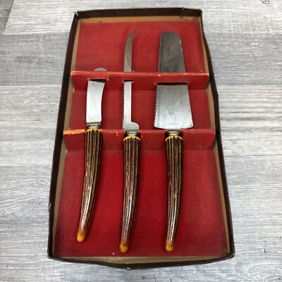 Vintage Electro-Way Hostess Serving Set Lifetime Cutlery Stag Bone Antler