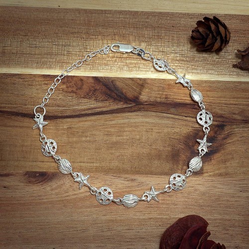 Fantastiche bellissime cavigliere conchiglie e stelle marine in argento massiccio 935 Argentium - Foto 2 di 4