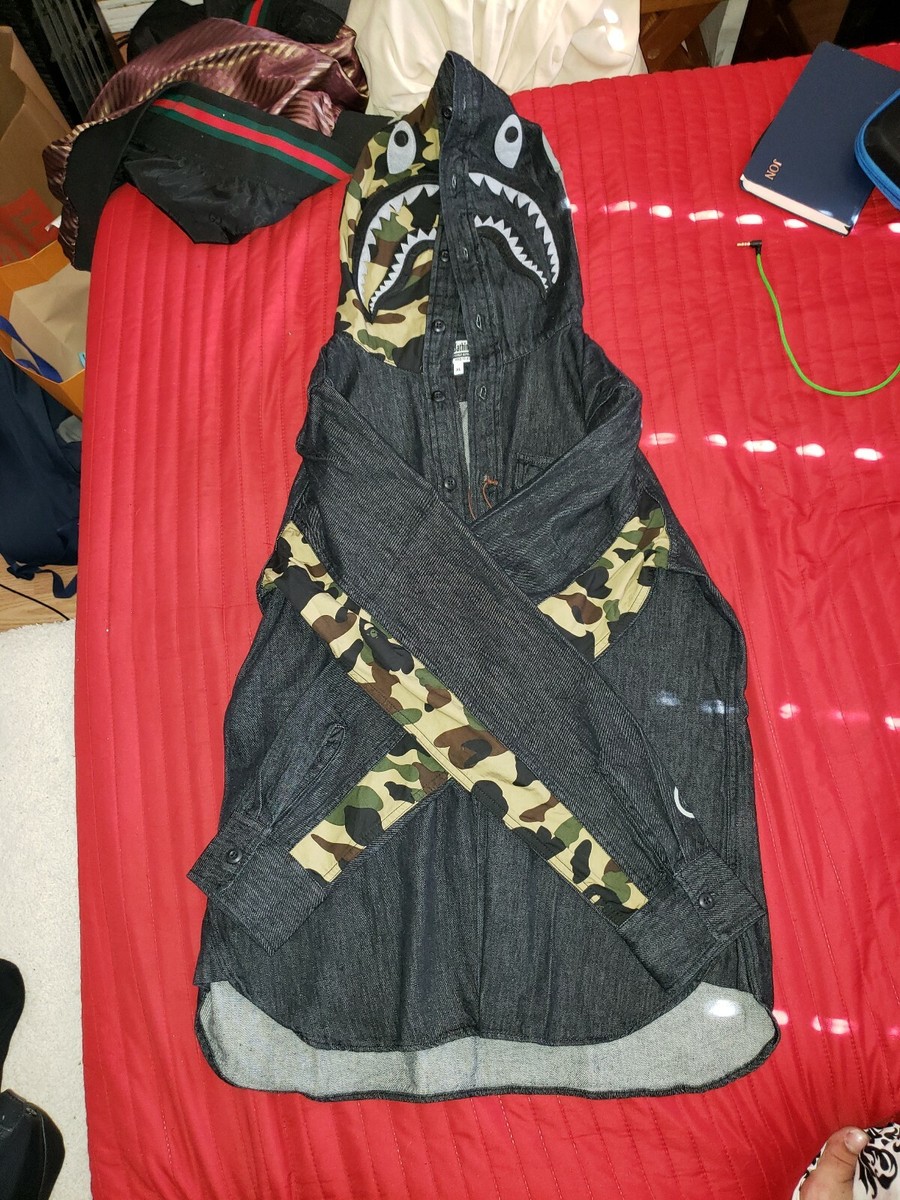 【レア】A BATHING APE デニムジャケット 厚手 フード ロゴ 001ZPJ706002_NVY_A_c3b7469b-