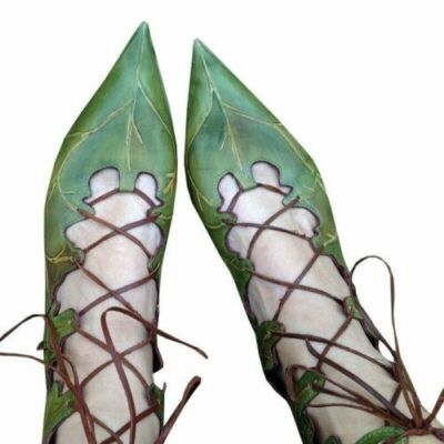 Women's Lace Up Pixie Fairy Boots Costume Cosplay Forest Leaves Party Shoes New