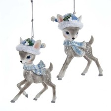 Grey Deer with Blue Santa Hat Ornament