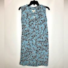 LOFT | XS Blue Floral Sleeveless Dress Cinched Waist