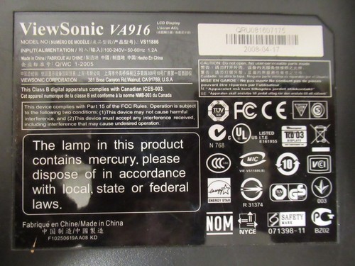 ViewSonic VA916-2 VS11886 19" LCD TFT Flat Screen Monitor Black VGA - Picture 7 of 8