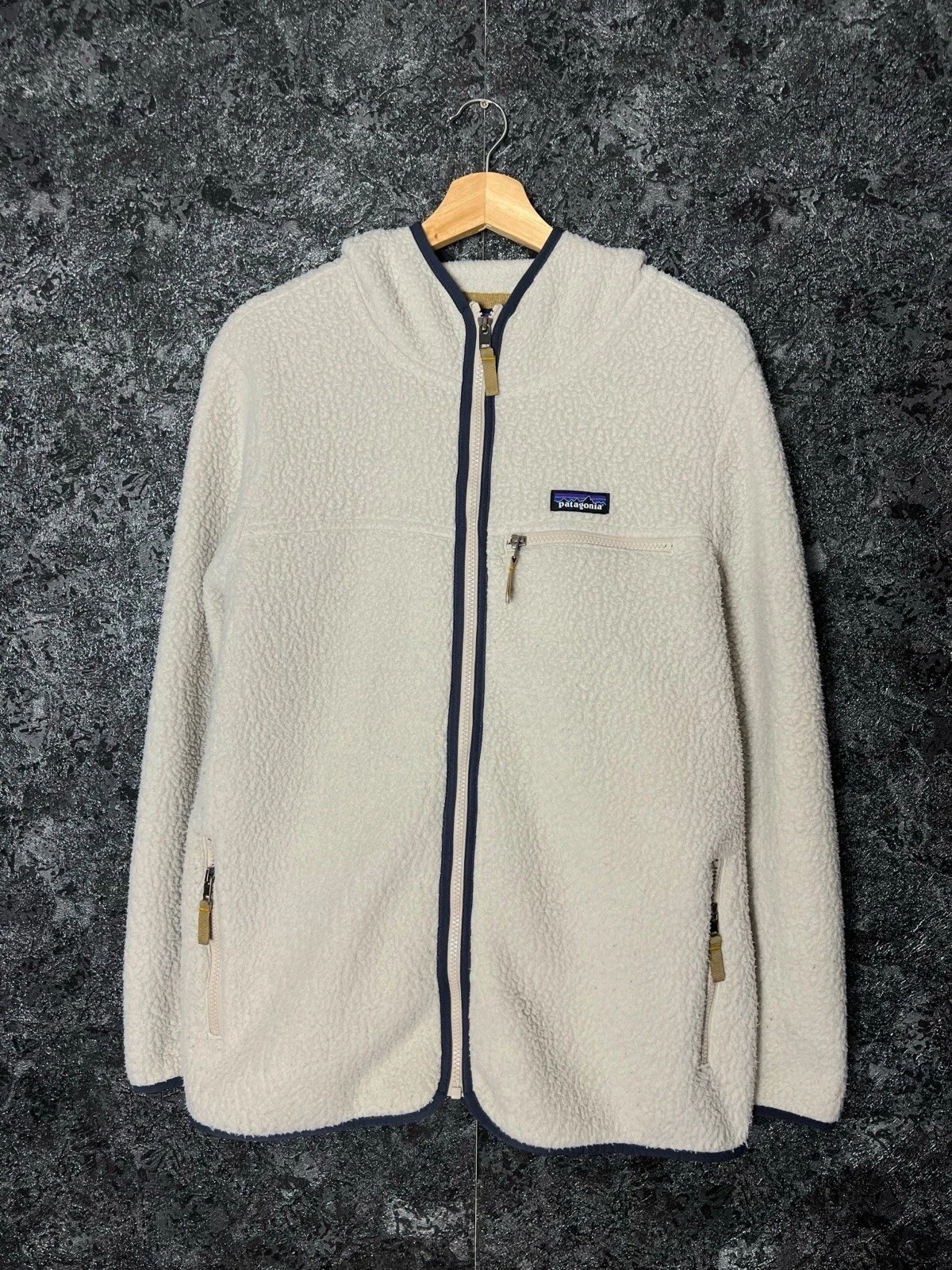 Patagonia Retro Pile Fleece Full Zip Hooded Warm Natural Beige Jacket Size M