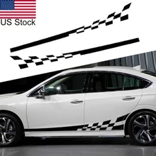 2pcs Black Racing Checker Graphic Stripe Car Side Skirt Vinyl Decal Sticker
