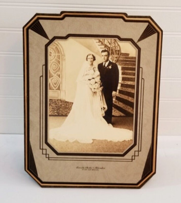 Antique Wedding Portrait Bride Groom 7x9 Photo 1920-40's Milwaukee Wisconsin