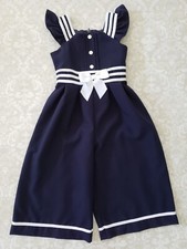 Bonnie Jean 6 Girl Navy Blue White Nautical Sailor Jumpsuit Romper
