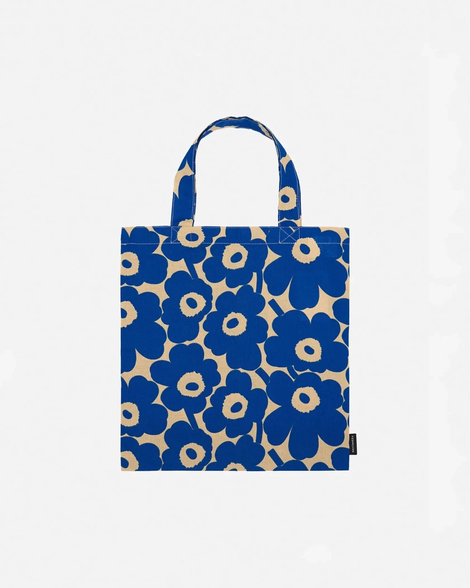 Marimekko Mini Unikko Fabric Tote Bag 33x32cm Blue x Brown Japan