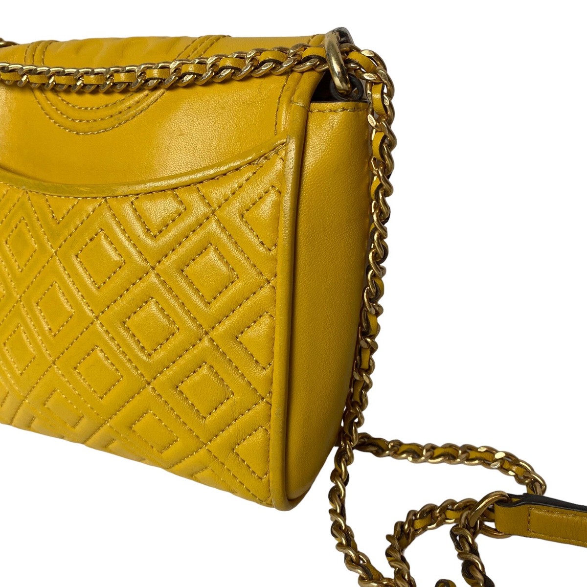 ハンドバッグ TORY BURCH Woman Handbag Yellow 154710 700 Tory Burch Yellow Leather Embroidered Floral Chain Crossbody