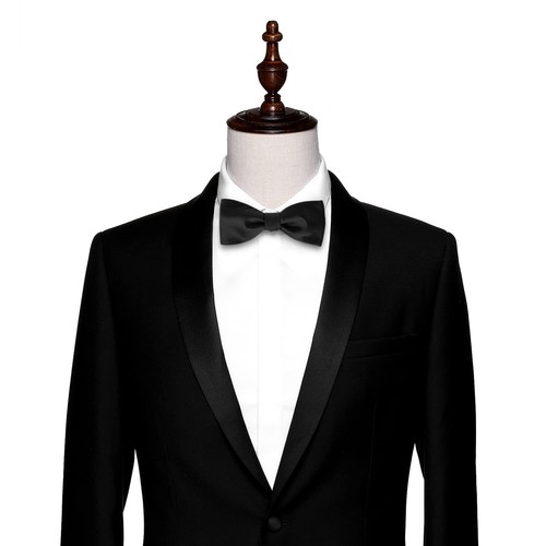 Mens Black Solid Self Bow Tie Jacquard Woven Silk Bow Ties - Picture 5 of 6