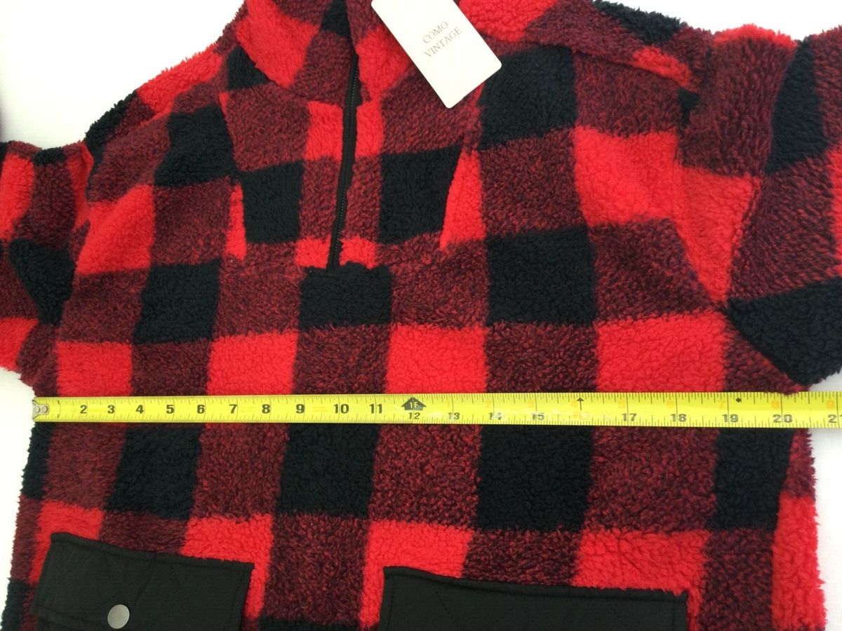 Como Vintage Red Plaid Quarter Zip Pullover Jacket Size Small