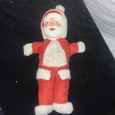 OLD 15" Santa Claus Celluloid plastic Face Plush Doll Christmas Decoration