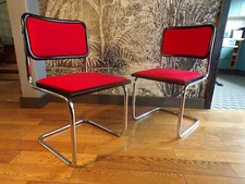 PAIRE 2 CHAISE CESCA-B32-MARCEL BREUER-ITALIE-DESIGN-80-Tissu rouge-Cantilever