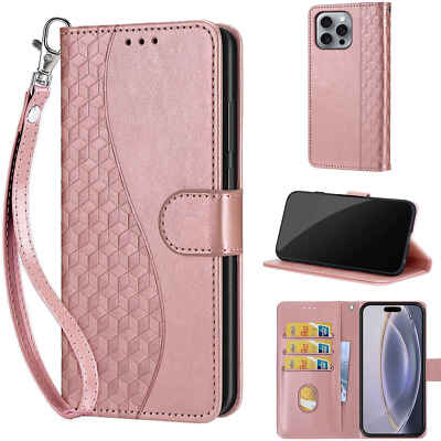 Classic Leather Flip Card Wallet Case For Various Phone Strap Stand Emboss Cover