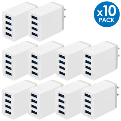 10-Pack 4 USB Port Wall Charger Adapter Plug For Samsung iPhone LG HTC Motorola