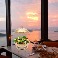 4.5L Round Stainless Steel Chafing Dish Sets Gold Accent Buffet Set&Warming Tray