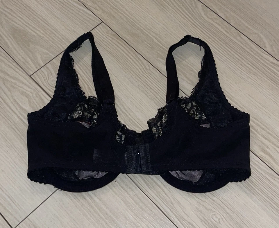 Sujetador Lunaire 10111 satinado encaje sin forro con aros floral para mujer 32C negro rojo Foto 4 de 4