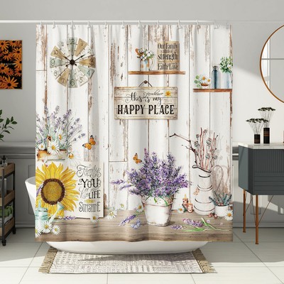 Country Vintage Shower Curtain Farmhouse Rustic Polyester 72x72 721618404294 Country Vintage Shower Curtain, Rustic Farmhouse Shower Curtain Hooks