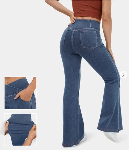 Ladies Stretch Elastic Waist Pockets Flared Pants Jeans Denim Trousers PLUS-SIZE - Picture 3 of 28