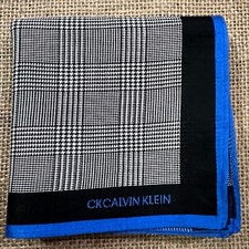 MAN HANKY COTTON ART POCKET SQUARE 18" CLASSIC BLACK WHITE HOUNDSTOOTH BLUE VTG