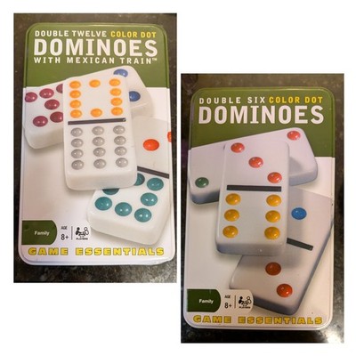 Double Six Color Dot Dominoes Metal Case Game Essentials a Plus Mexican Train...