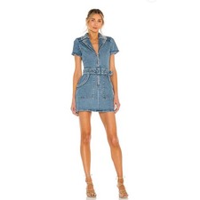 219 Show Me Your Mumu Outlaw Denim Mini Dress Belted Zip Front Size Small
