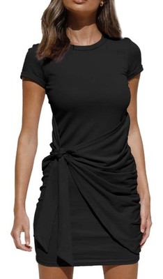 LILLUSORY Womens Casual Short Sleeve T Shirt Dress 2025 Summer Bodycon Wrap 