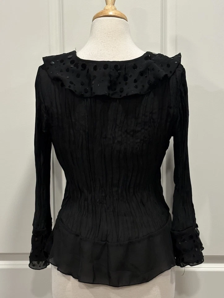 Vintage 90s Y2K Sheer Top Medium Whimsigoth Flare Sleeve Fairy Grunge Sequins - Image 4 of 4