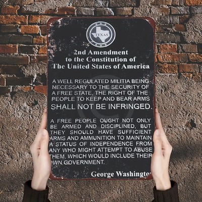 U.S. Constitution Second Amendment with George Tin Metal Signs Home Décor 8x12 