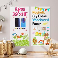 GMEHAR 2 Pcs Magnetic Whiteboard Contact Paper, 39 x 19 Adhesive Dry Erase Whi