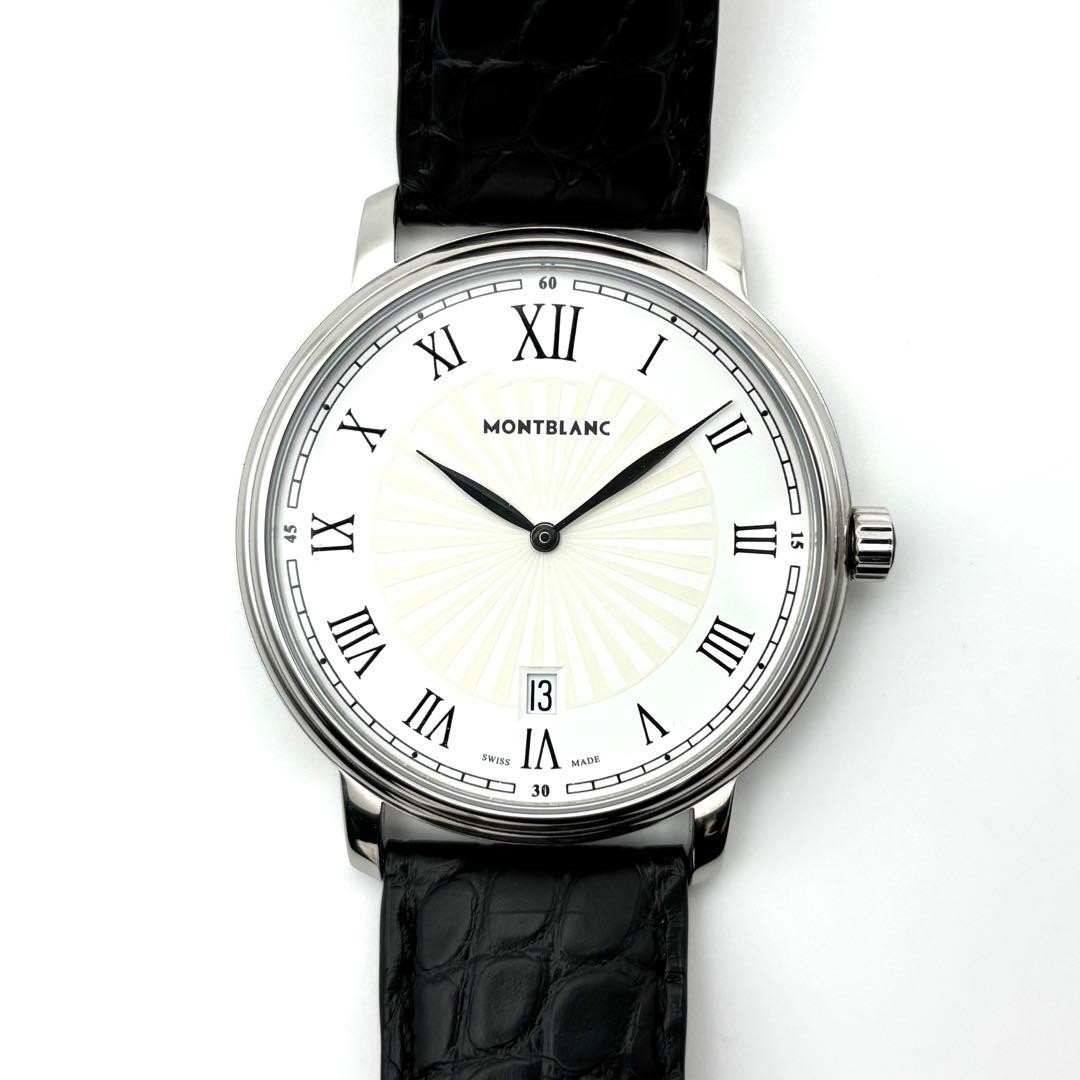 Montblanc Tradition Date 7336 Quartz Watch Silver 39mm Men Luxury