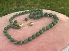 14k Gold Earrings W/Chunky Green Jadeite  Bead Strand Necklace Set Vintage — photo 4