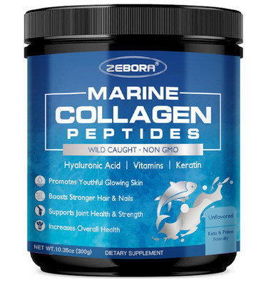 ZEBORA Marine Collagen Peptides Powder with Hyaluronic Acid, Keratin - Wild Caug