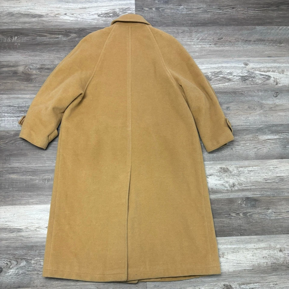 Vintage 80s Calvin Klein Tan Womens 10 Wool Long Trench Coat USA Union Made - Image 3 of 4